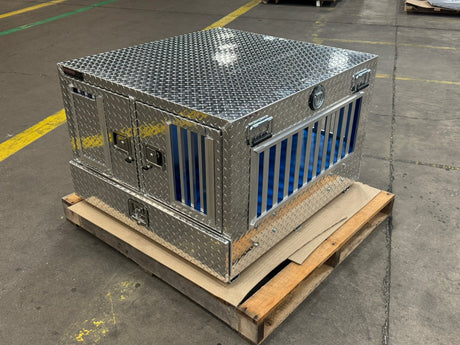 Dog Box 55023W Pro Hunter Series Double Compartment with Bottom Drawer / 38 W x 40 D x 26 H / All Seasons Vents / Diamond Tread Aluminum / Owens Products Pro Hunter Series Owens Products
