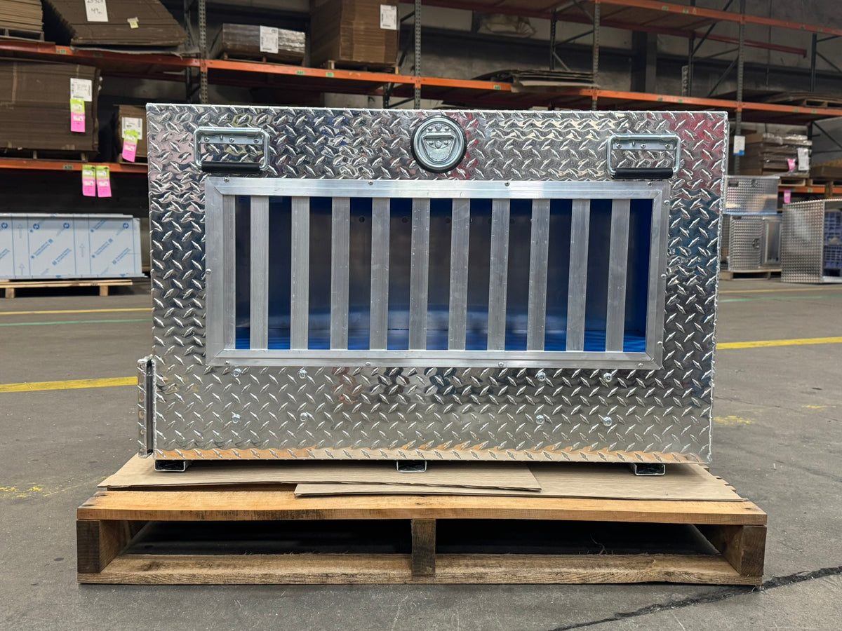 Dog Box 55023W Pro Hunter Series Double Compartment with Bottom Drawer / 38 W x 40 D x 26 H / All Seasons Vents / Diamond Tread Aluminum / Owens Products Pro Hunter Series Owens Products