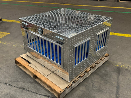 Dog Box 55023W Pro Hunter Series Double Compartment with Bottom Drawer / 38 W x 40 D x 26 H / All Seasons Vents / Diamond Tread Aluminum / Owens Products Pro Hunter Series Owens Products