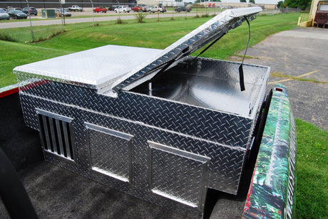 Dog Box 55053 Hunter Series Triple Compartment with Top Storage / 58 W x 40 D x 26 H / with Wheel Well Notches / All Seasons Rear Vents / Diamond Tread Aluminum / Owens Products