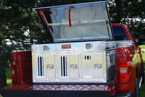 Dog Box 55055 Hunter Series Triple Compartment with Top Storage / 48 W x 45 D x 26 H / Standard Vents / Diamond Tread Aluminum / Owens Products Hunter Series Owens Products