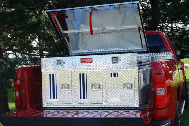 Dog Box 55055 Hunter Series Triple Compartment with Top Storage / 48 W x 45 D x 26 H / Standard Vents / Diamond Tread Aluminum / Owens Products Hunter Series Owens Products