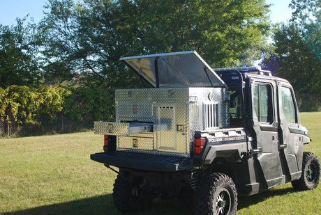 Dog Box 55106 Single Compartment Top And Side Storage UTV Dog Box / 46.5 W x 34 D x 32 H / All Season Vents / Diamond Tread Aluminum / Owens Products Hunter Series Owens Products