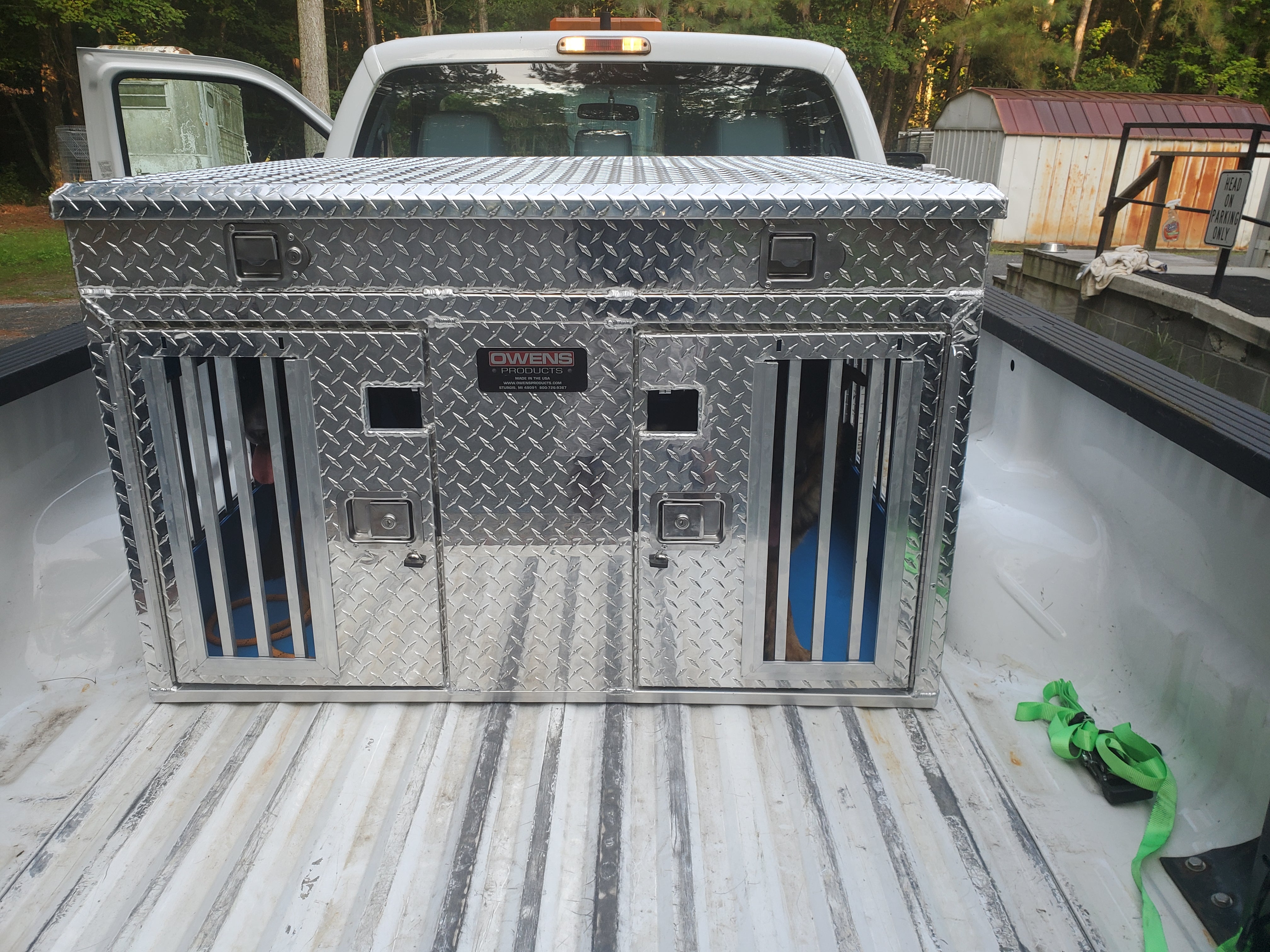 Dog Box 55109 Double Compartment Top Storage Dog Box / 48 W X 40 D X 25 H / All Season Vents / Diamond Tread Aluminum / Animal Control Dog Box / Owens Products Hunter Series Owens Products