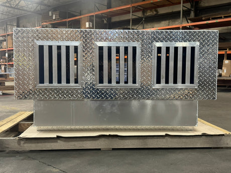 Dog Box 55111 Triple Compartment Bottom Storage Dog Box / 58 W X 40 D X 28 H / Diamond Tread Aluminum / Owens Products Pro Hunter Series Owens Products