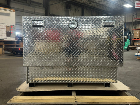 Dog Box 55111 Triple Compartment Bottom Storage Dog Box / 58 W X 40 D X 28 H / Diamond Tread Aluminum / Owens Products Pro Hunter Series Owens Products