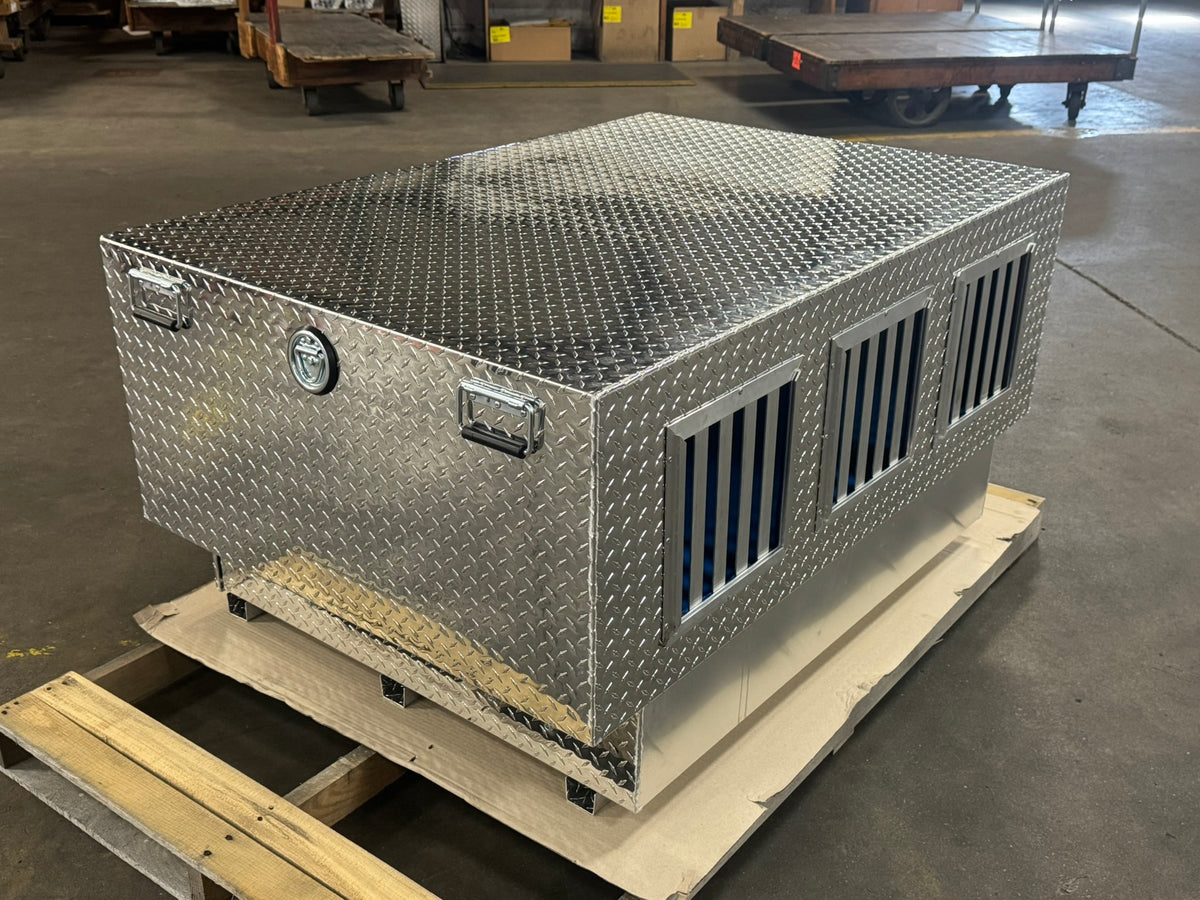 Dog Box 55111 Triple Compartment Bottom Storage Dog Box / 58 W X 40 D X 28 H / Diamond Tread Aluminum / Owens Products Pro Hunter Series Owens Products
