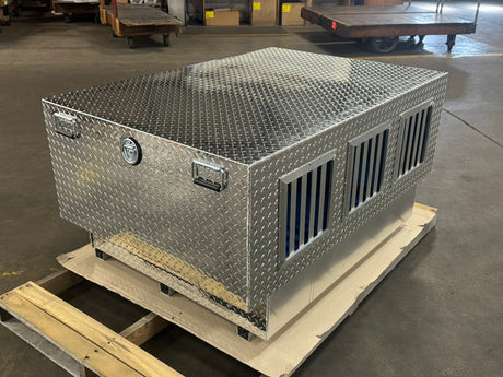 Dog Box 55111 Triple Compartment Bottom Storage Dog Box / 58 W X 40 D X 28 H / Diamond Tread Aluminum / Owens Products Pro Hunter Series Owens Products