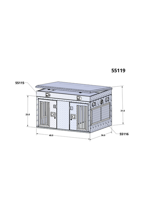 Dog Box 55119 Hunter Series Double Compartment / Top Storage / 48 W X 36 D X 31 H / Diamond Tread Aluminum / Owens Products Hunter Series Owens Products