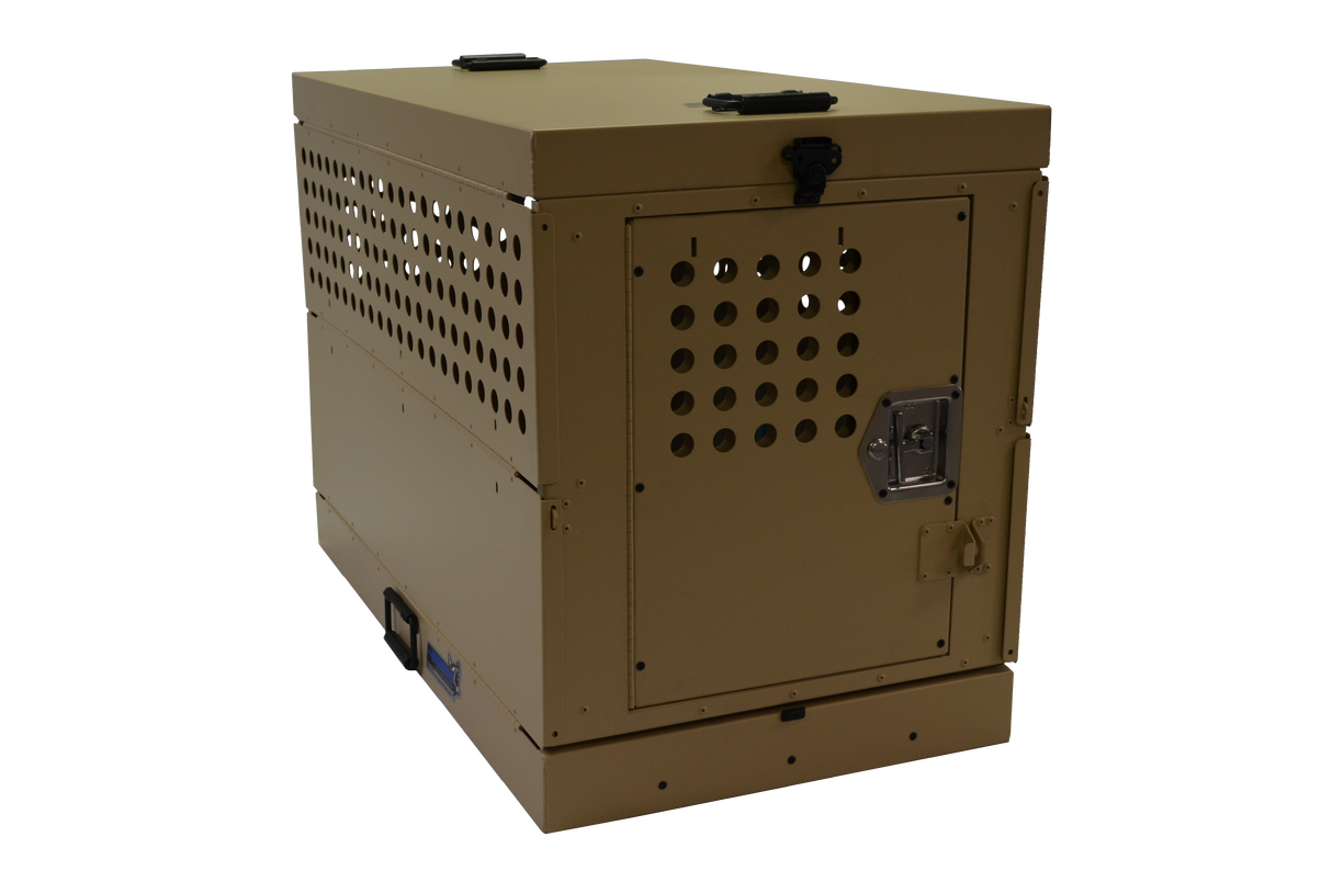Dog Crate 55307 Professional K9 Series X-Large Collapsible Working Dog Crate / Single Compartment / 22.25 W x 41 D x 29 H / Mill Finish Aluminum / Tan / Owens Products