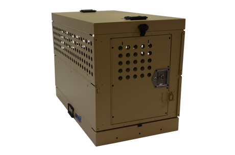 Dog Crate 55314 Professional K9 Series Large Collapsible Working Dog Crate / Single Compartment / 22.25 W x 34 D x 29 H / Mill Finish Aluminum / Tan / Owens Products