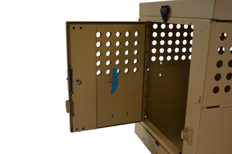 Dog Crate 55314 Professional K9 Series Large Collapsible Working Dog Crate / Single Compartment / 22.25 W x 34 D x 29 H / Mill Finish Aluminum / Tan / Owens Products