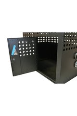 Dog Crate 55312 Professional K9 Series Large Tactical Single Compartment / Opposite Side Door / 36 W x 24 D x 29 H / Holes for Ventilation / Black / Mill Finish Aluminum / Owens Products Professional K9 Series Owens Products