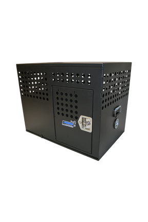 Dog Crate 55312 Professional K9 Series Large Tactical Single Compartment / Opposite Side Door / 36 W x 24 D x 29 H / Holes for Ventilation / Black / Mill Finish Aluminum / Owens Products Professional K9 Series Owens Products