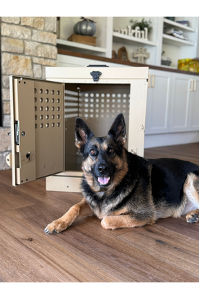 Dog Crate 55314 Professional K9 Series Large Collapsible Working Dog Crate / Single Compartment / 22.25 W x 34 D x 29 H / Mill Finish Aluminum / Tan / Owens Products Professional K9 Series Owens Products