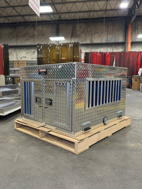 Dog Box 55461 Hunter Series Double Compartment / 38 W x 45 D x 28 H / Tall / Diamond Tread Aluminum / Owens Products Owens Products