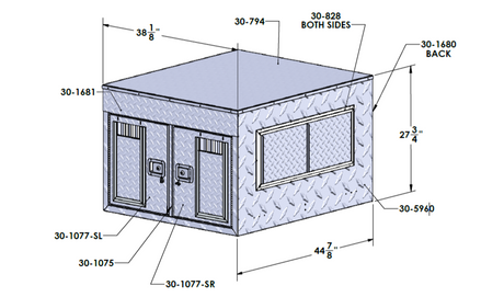 Dog Box 55461 Hunter Series Double Compartment / 38 W x 45 D x 28 H / Tall / Diamond Tread Aluminum / Owens Products Owens Products