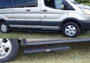 Running Boards Grip Strut Commercial 15-18 Ford Transit Van Short Driver/Long Passenger 148 Inch Aluminum Textured Black Owens Products Running Boards Owens Products