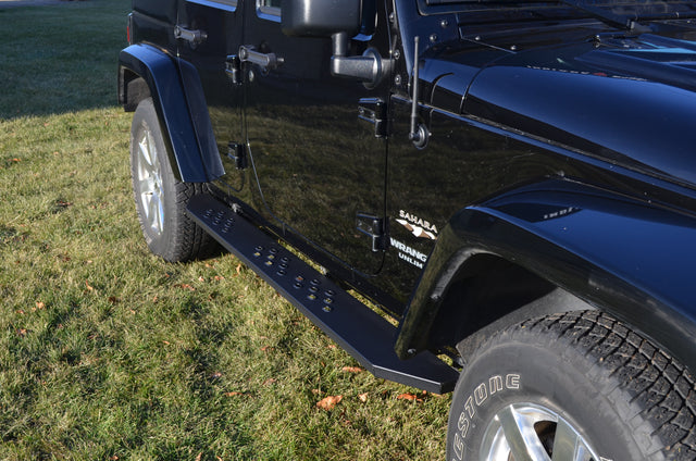 Venum Mill Finish Starburst Running Boards For 07-18 JKU 4 Door / Black / Brackets Included / 850021096 / Owens Products Running Board Owens Products
