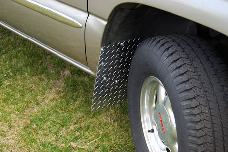 Mud Flaps 861218D Owens Classic Aluminum Mudflaps / Rectangular / Diamond Tread Aluminum / Universal Fit / 12 x 18 / Bright / Owens Products Mud Flaps Owens Products