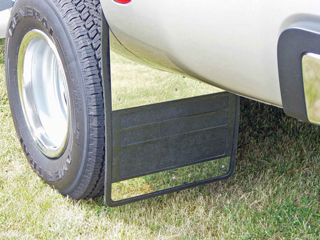 Mud Flaps Classic Universal Single Rear Wheel Rubber Mudflaps / Stainless Steel Inserts / Universal Fit / 12 x 18 / Owens Products Mud Flaps Owens Products