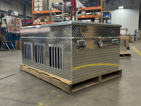 Dog Box 55074 Hunter Series Triple Compartment Top Storage Dog Box / 58 W X 40 D X 26 H / All Seasons Rear Vents / Diamond Tread Aluminum / Owens Products
