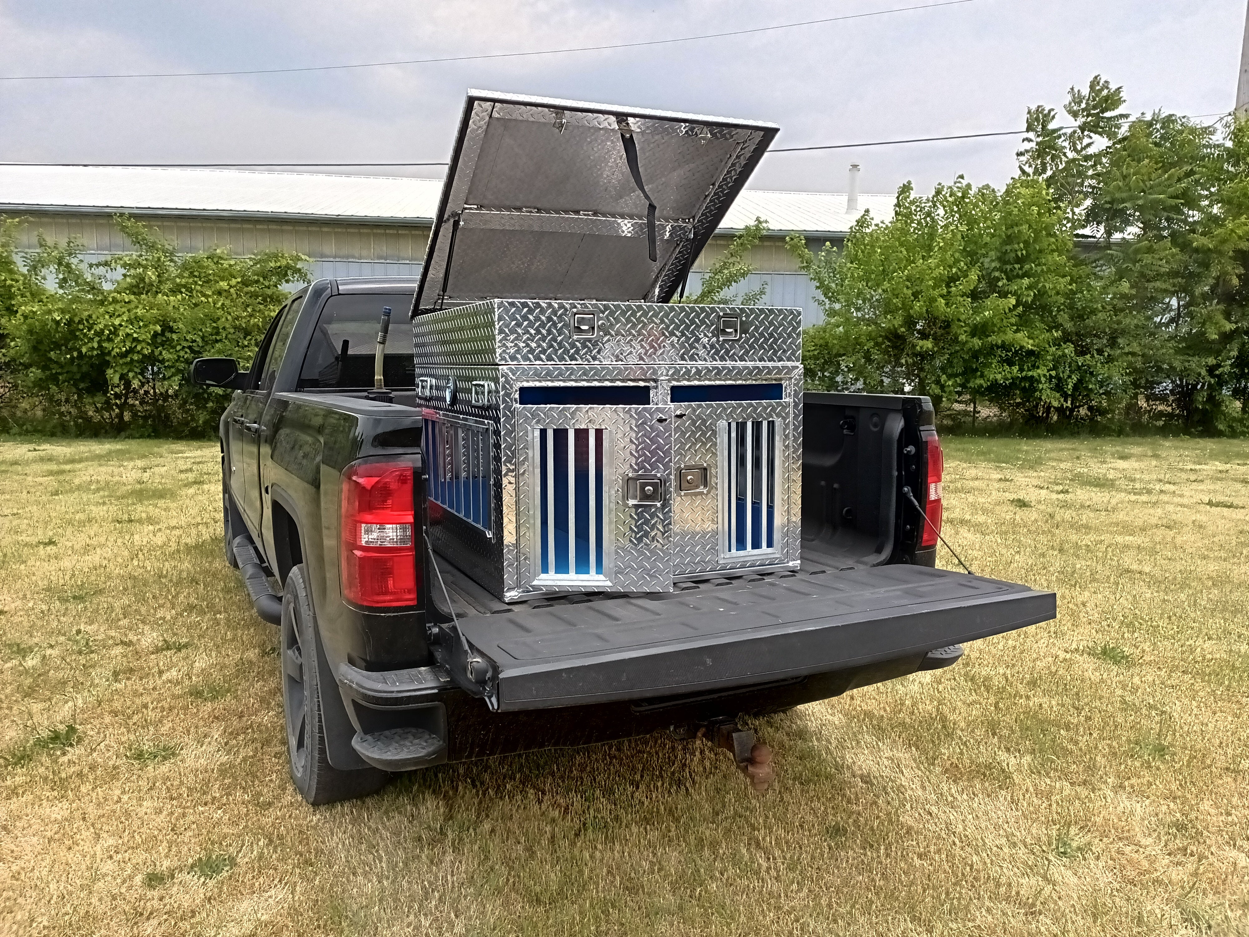 Dog Box 55107 Double Compartment Top Storage Dog Box / 38 W X 40 D X 25 H / All Season Vents / Diamond Tread Aluminum / Animal Control Dog Box / Owens Products