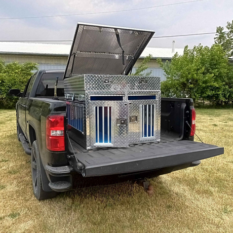 Dog Box 55107 Double Compartment Top Storage Dog Box / 38 W X 40 D X 25 H / All Season Vents / Diamond Tread Aluminum / Animal Control Dog Box / Owens Products Hunter Series Owens Products