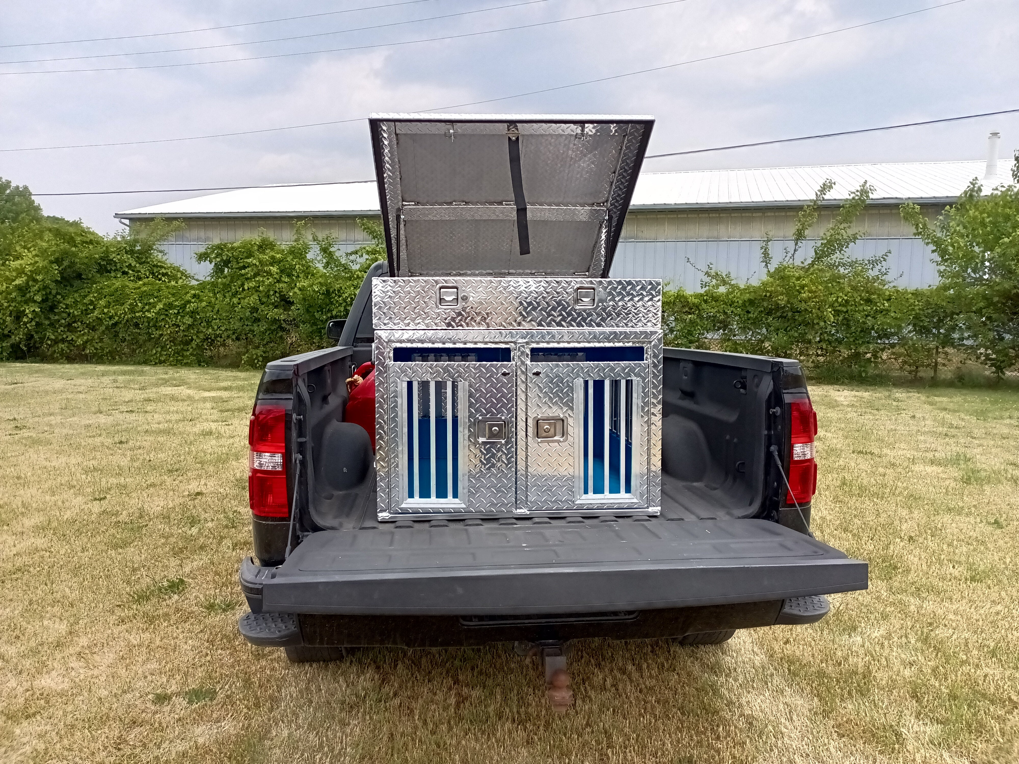 Dog Box 55107 Double Compartment Top Storage Dog Box / 38 W X 40 D X 25 H / All Season Vents / Diamond Tread Aluminum / Animal Control Dog Box / Owens Products