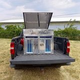 Dog Box 55107 Double Compartment Top Storage Dog Box / 38 W X 40 D X 25 H / All Season Vents / Diamond Tread Aluminum / Animal Control Dog Box / Owens Products Hunter Series Owens Products
