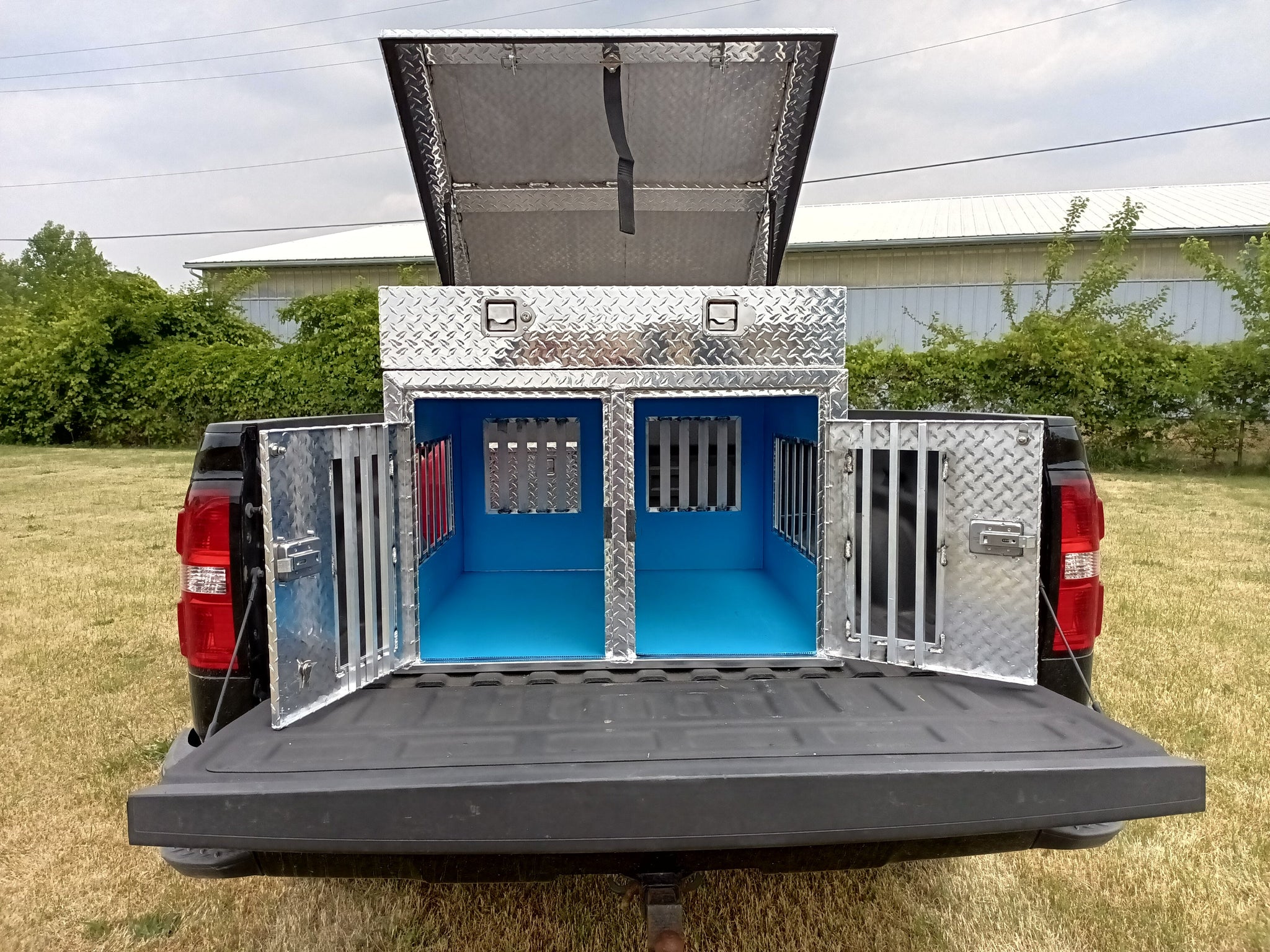 Dog Box 55107 Double Compartment Top Storage Dog Box / 38 W X 40 D X 25 H / All Season Vents / Diamond Tread Aluminum / Animal Control Dog Box / Owens Products