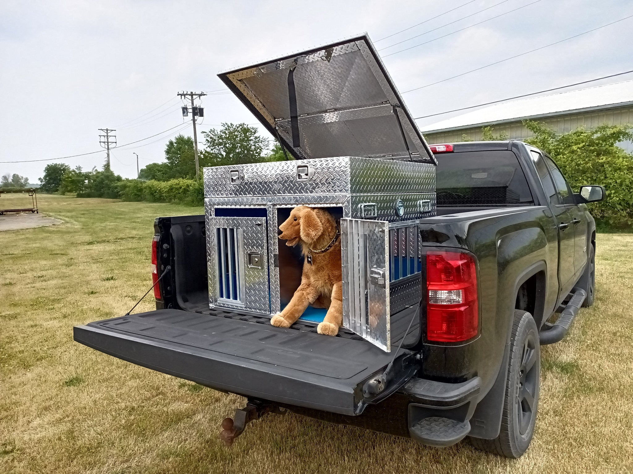 Dog Box 55107 Double Compartment Top Storage Dog Box / 38 W X 40 D X 25 H / All Season Vents / Diamond Tread Aluminum / Animal Control Dog Box / Owens Products