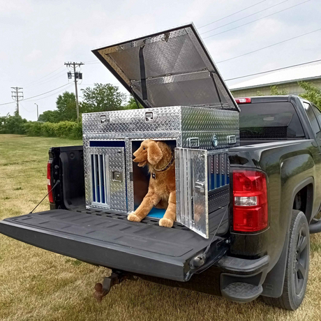 Dog Box 55107 Double Compartment Top Storage Dog Box / 38 W X 40 D X 25 H / All Season Vents / Diamond Tread Aluminum / Animal Control Dog Box / Owens Products Hunter Series Owens Products