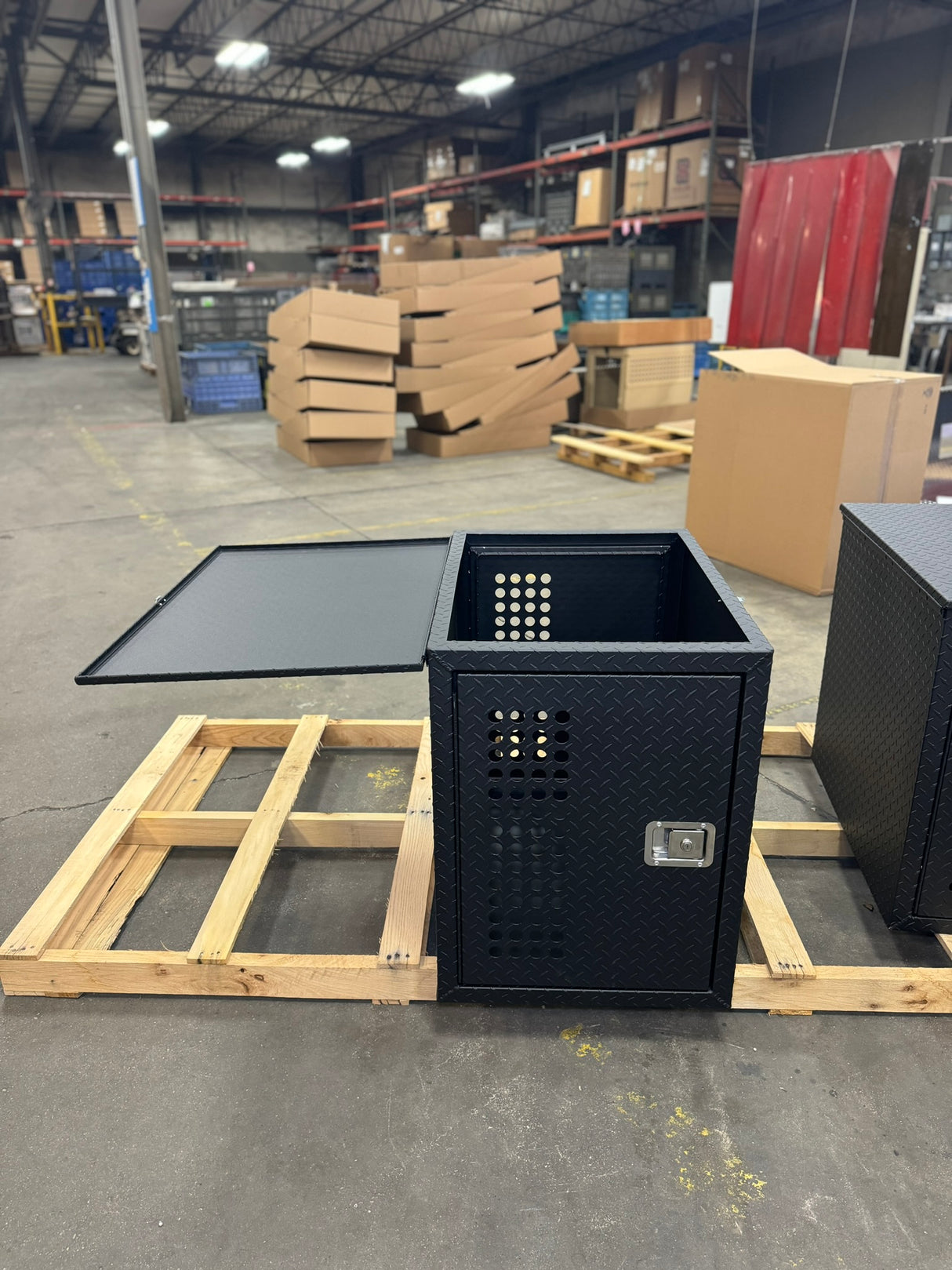 Tool Box - Generator Box / Doors On Both Ends & Lid / Diamond Tread Aluminum / Black / 13176B / Owens Products Tool Box Owens Products