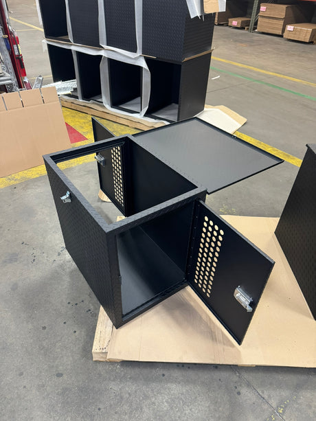 Tool Box - Generator Box / Doors On Both Ends & Lid / Diamond Tread Aluminum / Black / 13176B / Owens Products Tool Box Owens Products