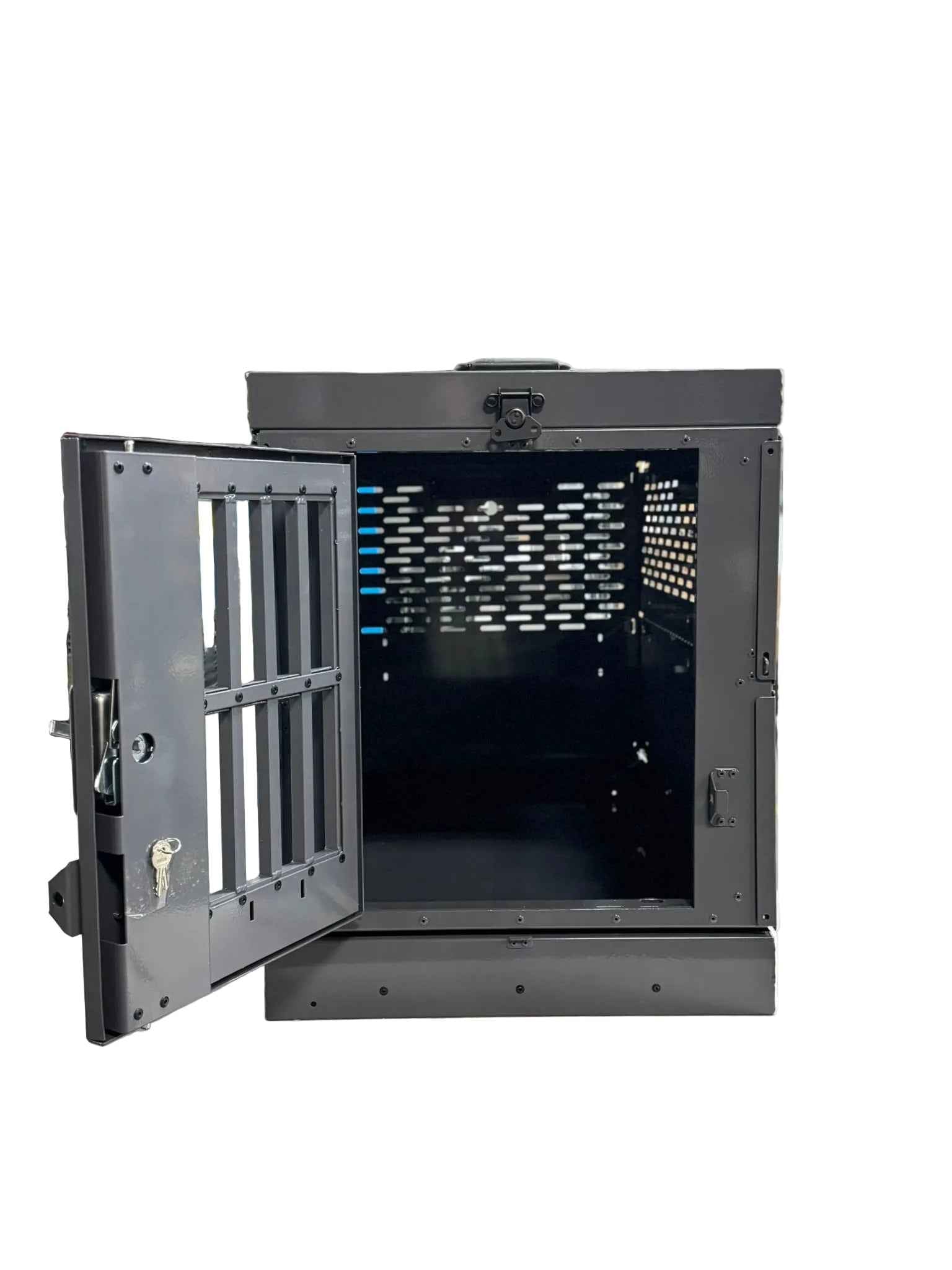 Dog Crate 55313G Professional K9 Series Large Collapsible Working Dog Crate / Single Compartment / 22.25 W x 34 D x 29 H / Mill Finish Aluminum / Glossy Gray / Owens Products Professional K9 Series Owens Products