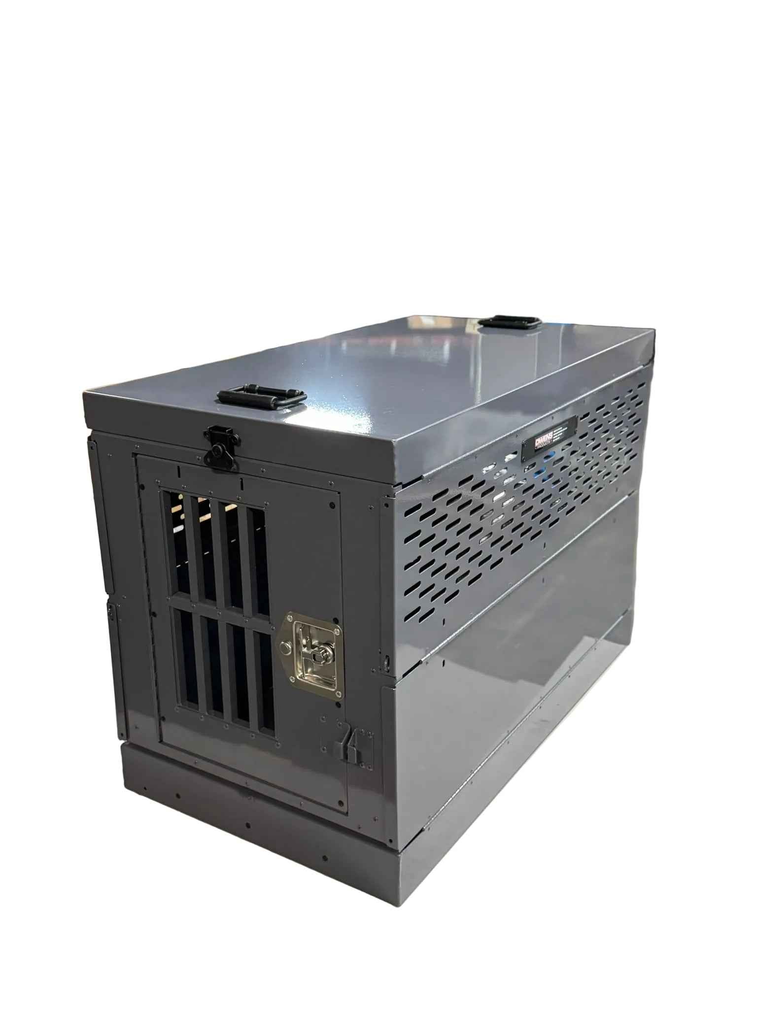 Dog Crate 55313G Professional K9 Series Large Collapsible Working Dog Crate / Single Compartment / 22.25 W x 34 D x 29 H / Mill Finish Aluminum / Glossy Gray / Owens Products Professional K9 Series Owens Products