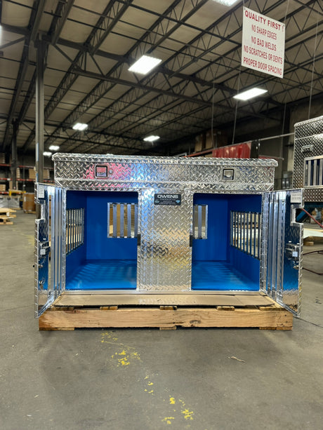 Dog Box 55119 Hunter Series Double Compartment / Top Storage / 48 W X 36 D X 31 H / Diamond Tread Aluminum / Owens Products