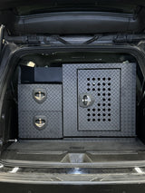 Dog Crate 55500 Professional K9 Series Rear Deployment Unit / Single Compartment / Side Drawer Storage / 45 W X 38 D X 31 H / Holes for Ventilation / Black / Diamond Tread Aluminum/ Owens Products