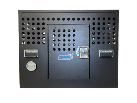 Dog Crate 55335 Professional K9 Series Tactical Single Compartment with Double Doors / End & Side Doors / Black / 36 W x 24 D x 29 H / Holes for Ventilation / Mill Finish Aluminum / Owens Products Professional K9 Series Owens Products