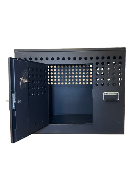 Dog Crate 55335 Professional K9 Series Tactical Single Compartment with Double Doors / End & Side Doors / Black / 36 W x 24 D x 29 H / Holes for Ventilation / Mill Finish Aluminum / Owens Products Professional K9 Series Owens Products