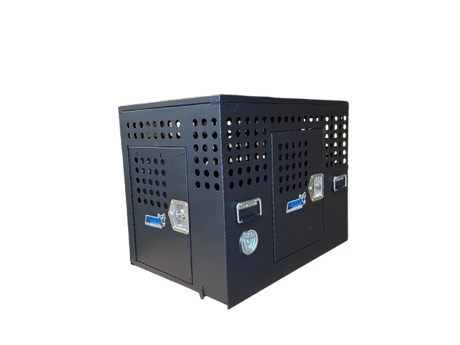 Dog Crate 55335 Professional K9 Series Tactical Single Compartment with Double Doors / End & Side Doors / Black / 36 W x 24 D x 29 H / Holes for Ventilation / Mill Finish Aluminum / Owens Products Professional K9 Series Owens Products