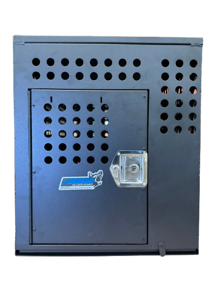 Dog Crate 55335 Professional K9 Series Large Tactical Single Compartment with Double Doors / End & Side Doors / 24 W x 36 D x 29 H / Holes for Ventilation / Black / Mill Finish Aluminum / Owens Products Professional K9 Series Owens Products