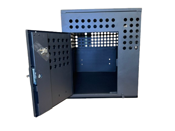 Dog Crate 55335 Professional K9 Series Large Tactical Single Compartment with Double Doors / End & Side Doors / 24 W x 36 D x 29 H / Holes for Ventilation / Black / Mill Finish Aluminum / Owens Products Professional K9 Series Owens Products