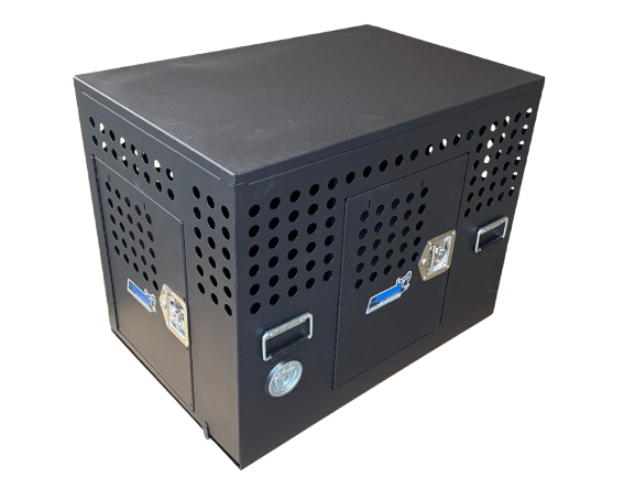 Dog Crate 55335 Professional K9 Series Large Tactical Single Compartment with Double Doors / End & Side Doors / 24 W x 36 D x 29 H / Holes for Ventilation / Black / Mill Finish Aluminum / Owens Products Professional K9 Series Owens Products