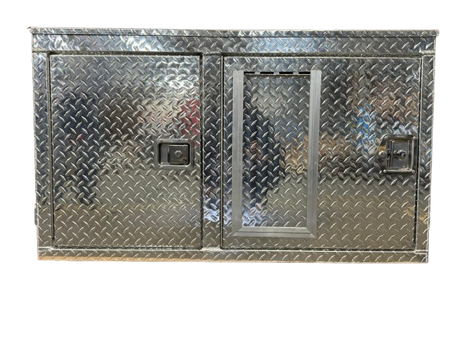 Dog Crate 55127 Professional K9 Series Search & Rescue / Single Compartment / Side Drawer Storage / 47 W X 45 D X 27 H / All Season Vents / Bright / Diamond Tread Aluminum / Owens Products Professional K9 Series Owens Products