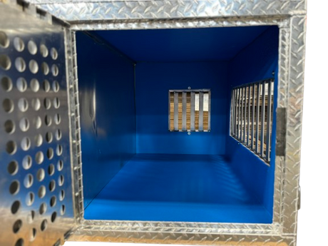 Dog Crate 55127 Professional K9 Series Search & Rescue / Single Compartment / Side Drawer Storage / 47 W X 45 D X 27 H / All Season Vents / Bright / Diamond Tread Aluminum / Owens Products Professional K9 Series Owens Products