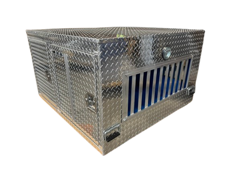 Dog Crate 55127 Professional K9 Series Search & Rescue / Single Compartment / Side Drawer Storage / 47 W X 45 D X 27 H / All Season Vents / Bright / Diamond Tread Aluminum / Owens Products Professional K9 Series Owens Products