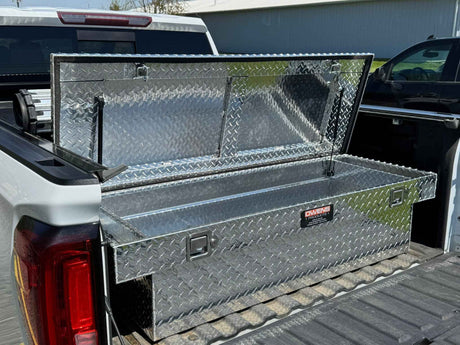 Truck Tool Box 41022 Garrison Series Under-Cover Crossover Style / ATV/UTV / Diamond Tread Aluminum / Bright / Owens Products Tool Boxes Owens Products