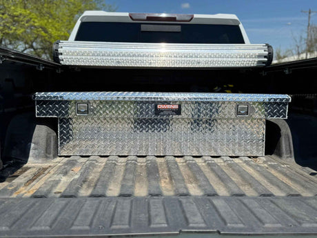 Truck Tool Box 41022 Garrison Series Under-Cover Crossover Style / ATV/UTV / Diamond Tread Aluminum / Bright / Owens Products Tool Boxes Owens Products